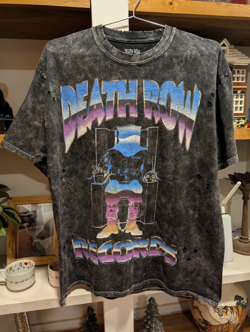 Death Row Records Distressed Acid Wash Label T-shirt Size Medium
